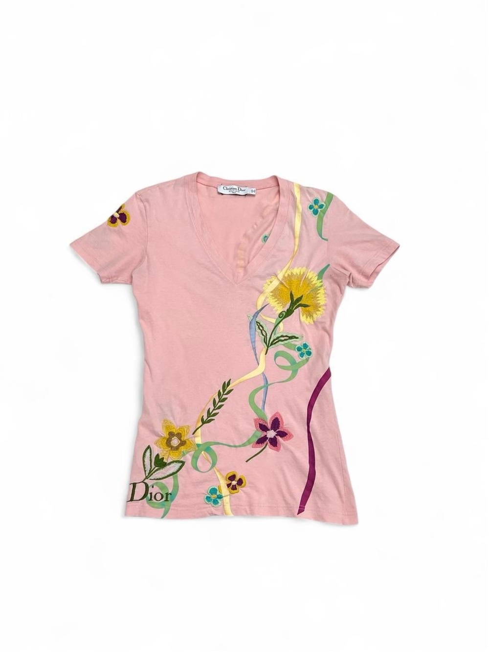 Dior Pink Floral V-Neck Women's Top